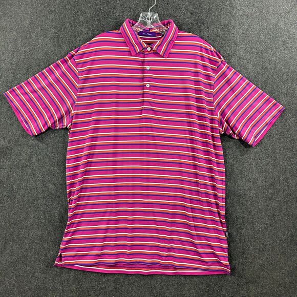 Alan Flusser Polo Shirt Men's Large Pink Striped Golf Bamboo Charcoal - Picture 1 of 8